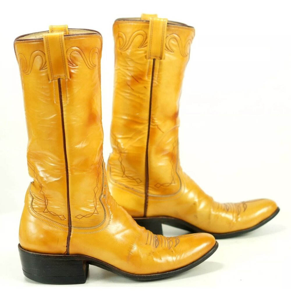 Rios of Mercedes Marbled Yellow Handmade Western Cowboy Boots Vintage Women 6 A - Picture 3 of 10